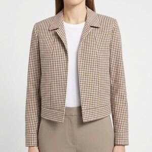 Theory Brown Plaid Cropped Blazer Jacket Size Large